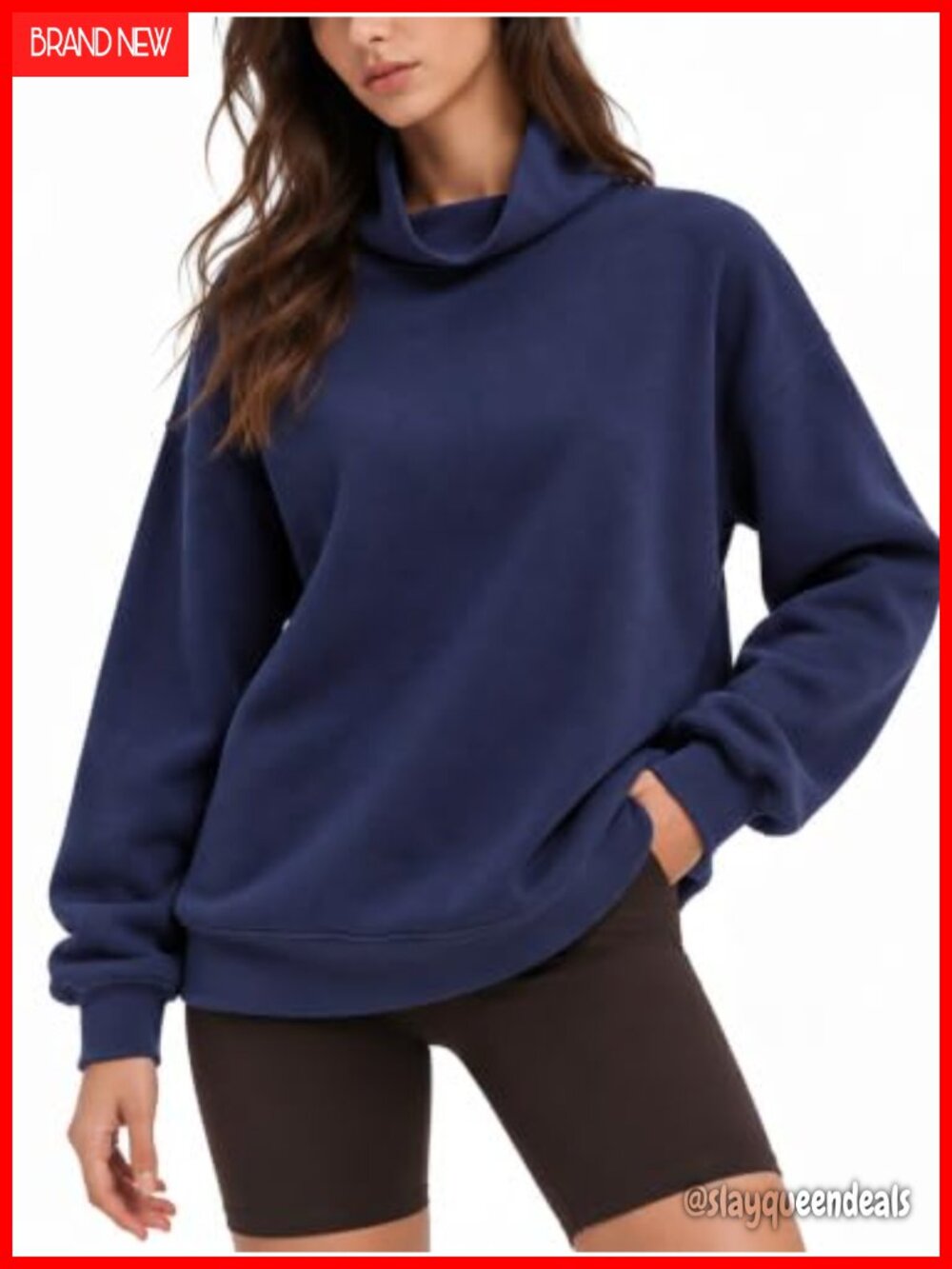 Mock Neck Oversized Fleece Sweatshirt Pullover with Pockets